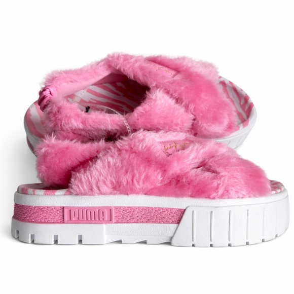 Puma Shoes - Puma Fuzzy Pink Platform Sandals US 6.5 Y2K Chunky Slides EU 37